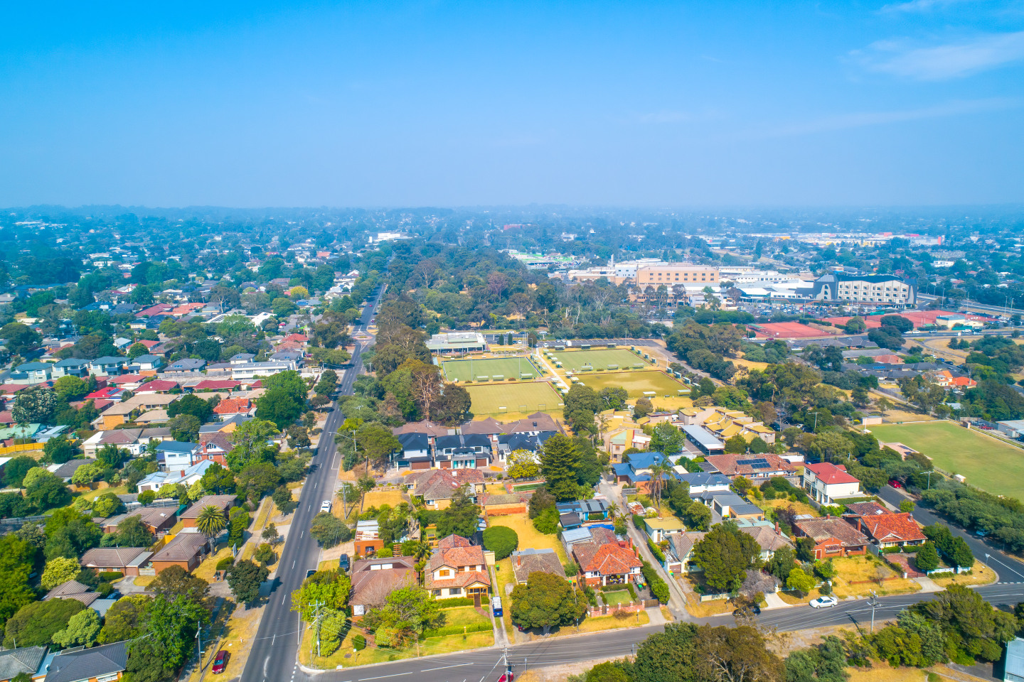 Aerial view of Frankston suburb in South East of Melbourne, Australia