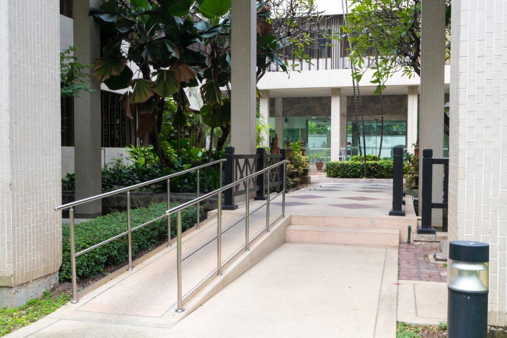 ramp way to support wheelchair disabled people infront of the office building